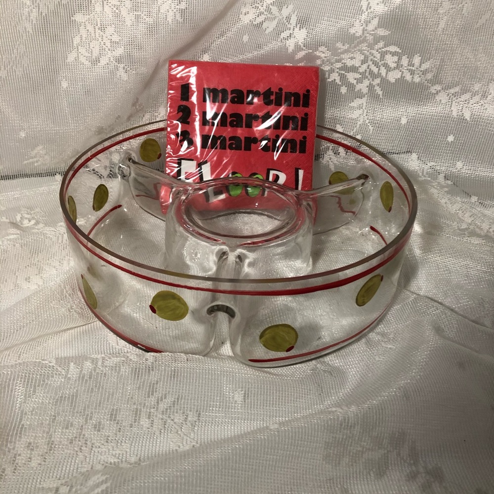 Large Cocktail Garnish Divided dish +free Napkins